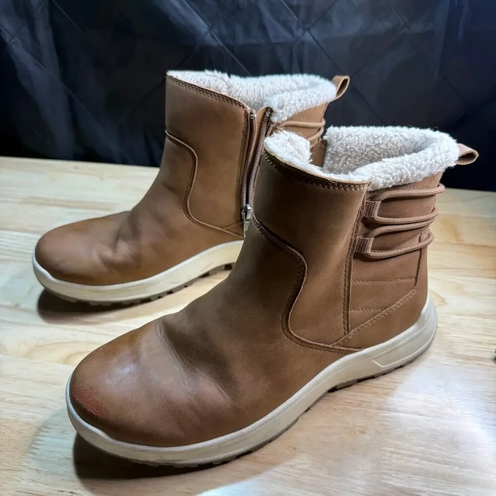 Eddie Bauer Boots Womens 8 M Siren Snow Tan Faux Leather Comfort Ankle Top